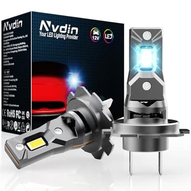 Nvdin bombillas h7 led 26000lm, lámpara para faros de coche y moto, muy compacto y montaje directo, tamaño halógeno 1:1, kit de luces de 12v para luces largas o cortas, 6000k blanco fuerte