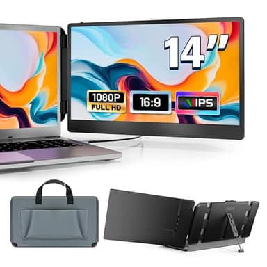 domyfan Monitor Portátil,14" FHD 1080P Extensor de Pantalla para Portátil, HDMI/USB-A/Type-C Plug and Play Funciona con 13 "-17" Windows, Mac,Chrome,Xbox, Switch, PS5