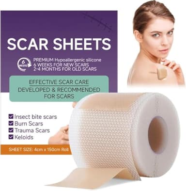 Silicone Scar Sheets,Silicone Scar Tape,Parches Cicatrizantes,Hojas de Silicona Para Eliminar Cicatrices de Acné Quemaduras y Cicatrices Quirúrgicas de Cesárea,Reutilizables(4cmx150cm)