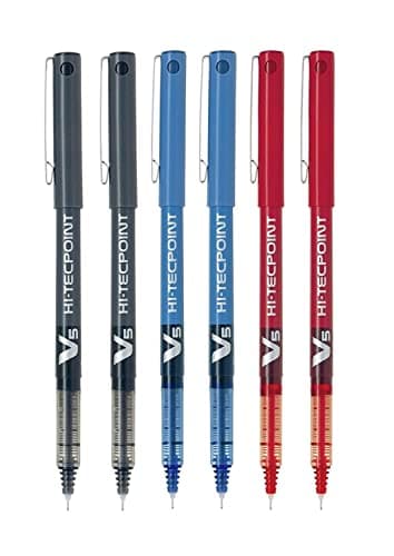Pilot BX V5 Surtido Hi-Tecpoint Bolígrafo extra fino Punta de punta de 0,5 mm Línea de 0.3 mm de ancho (paquete de 6) 2 Azul '+ 2 Negro + 2 Rojo