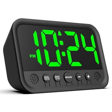 Azyh Despertador digital con pantalla LED grande para el dormitorio, alarma fuerte para dormir pesado, enchufe de escritorio eléctrico con volumen ajustable, brillo, repetición, 12/24 horas