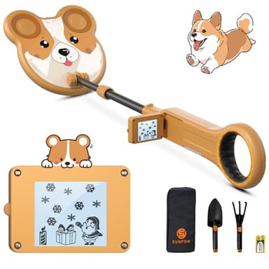 SUNPOW Detector de Metales Niños, Ligeros con Pantalla LCD, Vástago Ajustable de 78-98cm, Bobina de Búsqueda Impermeable de Dibujos Animados, Operación Fácil, Regalo para Niños de 5-8 Años