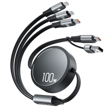 Cafele 100W Cable Multiple Cargador USB A/C,6 EN 1/110CM Cable Retractil,PD3.0 5A Cable Carga Multiple Type C/Phone/Micro for Phone 16,Phone 16 Pro Max,Phone 15 Serie,MaBook,Pad,Galaxy,Huawei,Tablet