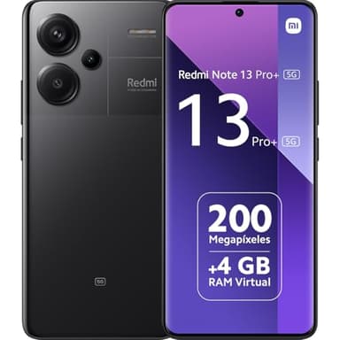 Xiaomi Redmi Note 13 Pro+ 5G - Smartphone de 8+256 GB, Pantalla de 6,67" AMOLED 1.5K 120Hz, MediaTek Dimensity 7200 Ultra, Triple cámara de hasta 200MP, Hypercharge 120W, Negro (Versión ES)