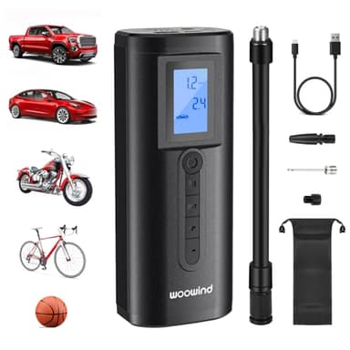Woowind AP2-P Hinchador Ruedas Bomba Portátil Coche Compresor de Aire Eléctrico de 150 PSI para Bicicleta, Motocicleta con Válvula Presta, Válvula Schrader Válvula Dunlop