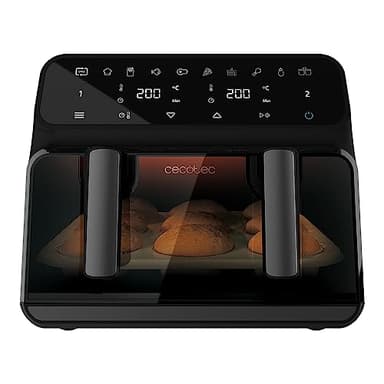 Cecotec Freidora sin Aceite Digital de 9 Litros Cecofry Advance 9000 Window. 2200 W, Dietética, Pared Divisoria Móvil, Temperatura dual de 60-200ºC, Ventana y Tecnología PerfectCook
