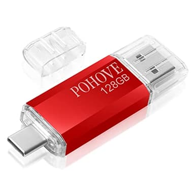 POHOVE Tipo C Memory USB 128gb, OTG Pen Drive 128gb 2 en 1 USB C Flash Drive 128 GB para Huawei, Xiaomi, Oneplus, Smartphones Android, Windows, PC, Tabletas y Otras Dispositivos USB o Type C (Rojo)