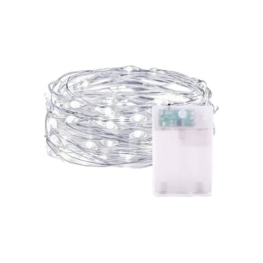 Brightium Guirnalda de luces LED con alambre de cobre, 4 m, pilas de botón, blanco frío, ideal para decoración en interiores y exteriores.