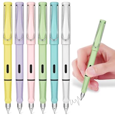 AUAUY Pluma EstilográFica, 6Pz Plumas EstilográFicas MacarróN, Cartuchos de Pluma Medianos Reemplazables, Pluma EstilográFica Punta Mediana, PortáTiles Fountain Pen para NiñOs, Adultos, Oficina