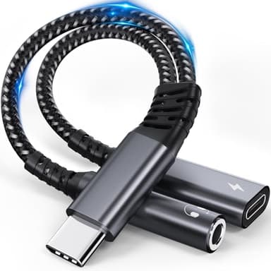 YUETUOL Adaptador USB C a Jack 3.5mm - 2 en 1 Adaptador Auriculares Audio Tipo C y Carga Rápida 60W, Adaptador Jack a USB C Compatible con iPhone 16 Pro MAX, Samsung Ultra/S24/S24+,Huawei USW