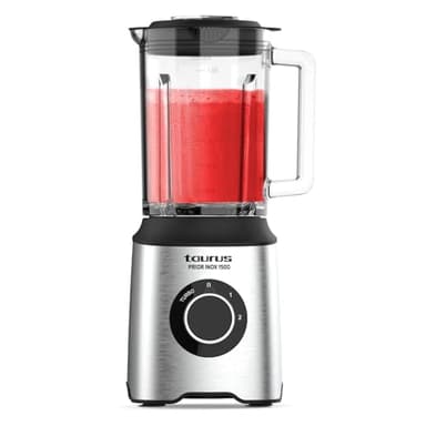 Taurus - Batidora de Vaso Potente 1500W | 2 Velocidades TURBO | Jarra Cristal 2L | Cuchillas 6 Filos | Acero Inoxidable | Base Antideslizante | BPA Free