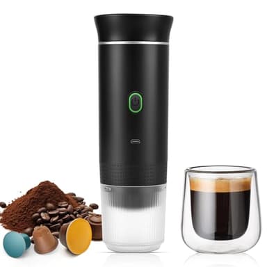 Weinsamkeit Cafetera Portátil, Cafetera Espresso Portátil con Café Molido y Cápsula NS 12V Máquina de Café Electrica Auto-Calentamiento Mini Cafetera Capsulas Recargable para Viajes, Camping, Oficina