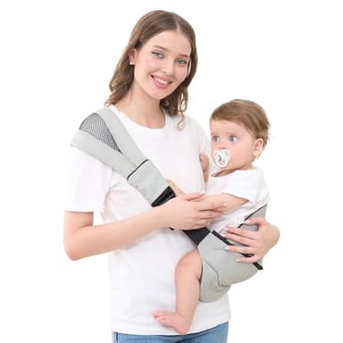 GAGAKU Portabebés Correa acolchada ajustable Portabebés ergonómico portátil con asiento antideslizante para bebés y niños pequeños (6,4-20 kg) - Gris claro