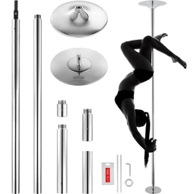 VEVOR Barra de Baile Profesional 2750x390 mm Barra de Baile Estática y Giratoria Kit de Danza en Barra Vertical Extraíble y Portátil Barra de Acero Inoxidable Resistente Altura Ajustable para Bar Club
