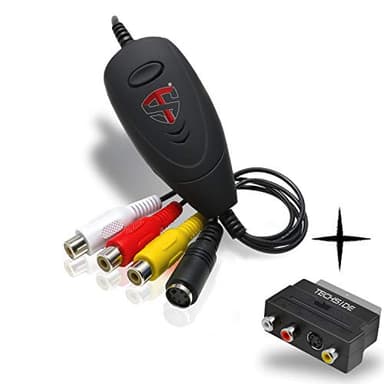 TechSide Video Grabber 2025: capturadora de video y convertidor VHS a digital USB 2.0 con adaptador SCART, para reproductor VHS/Hi8, compatible con Windows 11/10, transforma cintas en MP4