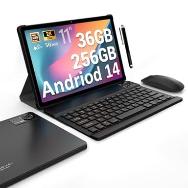 FASTWD Tablet Android 14,2024 Newest Tablet 11 Pulgadas,36GB RAM+256GB ROM/4G LTE y 5G WiFi/9580 mAh/2000 * 1200 FHD/Widevine L1/Face ID/GPS/BT 5.0/TÜV/Tablet con Teclado,Negro