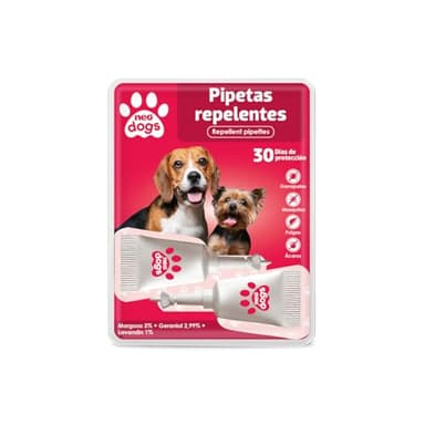 NEO DOGS - Pipetas Repelente Anti-Insectos para Perro - contra Pulgas, Garrapatas y Mosquitos - con Margosa, Geraniol y Lavandino - Olor Herbal - 2 Unidades