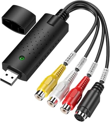 Jsdoin Convertidor VHS a Digital, USB 2.0 Tarjeta de Captura de Vídeo Hi8 VHS a DVD, Adaptador de Audio y vídeo digitalizar, convertidor VHS a USB, para PC, vídeo, DVD, Windows 10/8/7 y MacOS