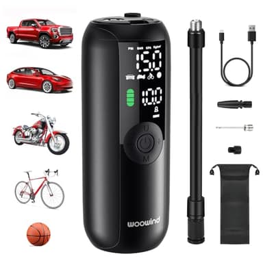Woowind LP1 Compresor Aire Portatil, 150PSI, Inflador Ruedas Coche Recargable, Hinchador Electrico para El Coche, Moto, Scooter, Bicicleta, Balones