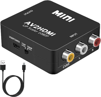 DigitConvert Adaptador RCA a HDMI, Convertidor AV a HDMI, 1080P Mini RCA Compuesto CVBS Convertidor de Audio Vídeo Soporta PAL/NTSC Compatible con PC/Laptop/Xbox/PS4/TV/STB/VHS/VCR/Blue-Ray