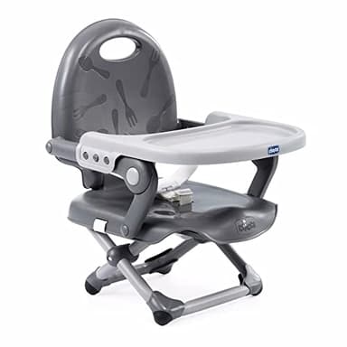 Chicco Pocket Snack Alzador de Silla para Niños para Comer, Apto de 6 Meses hasta 3 Años (15 kg), Trona de Viaje Portátil y Ajustable para Bebés, Compacta y con Bandeja - Gris (Dark Grey)