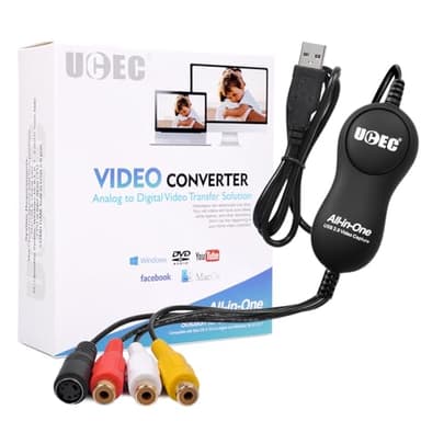UCEC Capturadora de Video USB 2.0, VHS VCR TV a DVD, Convertidor de Videos All in One para Mac OS X PC Win 7,8,10, Quick Time para Mac, Version Actualizada