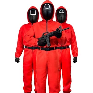 TIENDA EURASIA - Disfraz de Vigilante Rojo | Inspirado en el Juego de Calamar | Incluye Mono Rojo y Cinturon | Disfraz Juego de Calamar Adulto (13-15 años)