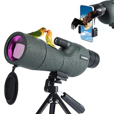 25-75x60 Telescopio Terrestre, HD Telescopio Terrestre con Trípode, Bolsa de Transporte y Adaptador Teléfono Inteligente para Observación de Aves, Turismo, Tiro con Arco, Paisaje