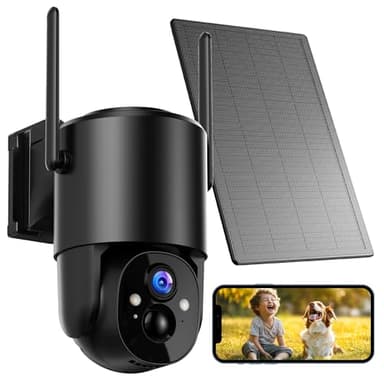 Camara Vigilancia WiFi Exterior Solar: 2K Camaras de Vigilancia sin Cables 360° PTZ Cámara WiFi Exterior Batería Domicilio Cámaras de Seguridad Inalámbricas con Visión Nocturna Color Sirena IP66