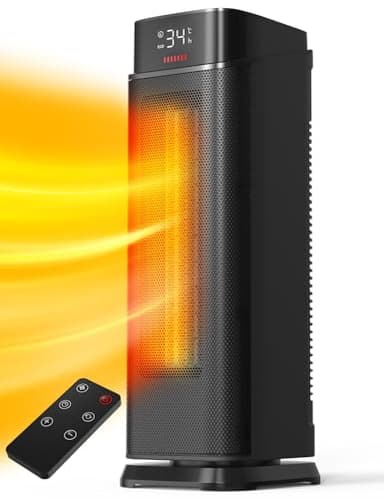 QEXREED Calefactor Bajo Consumo, 2000W PTC Calefactor Ceramico con 4 Modos, Modo ECO, 90° Oscilación, Temporizador 24H, Control Remoto, Potente, Protección contra Sobrecalentamiento y Vuelcos, Hogar