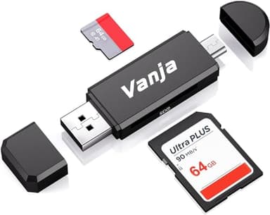 Vanja Lector de Tarjetas SD/Micro SD, Adaptador USB Card Reader Compatible con SD/SDXC/SDHC/TF/UHS-I, PC, Teléfonos y Tablets