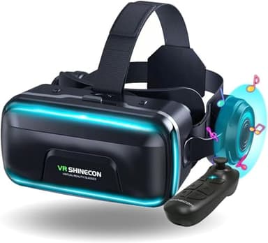 Gafas VR, 3D VR Gafas de Realidad Virtual VR Glasses Objetivo y Pupila Regulable para 4.7" - 7.2" Android/iOS Smartphone con Controlador Bluetooth (Negro)