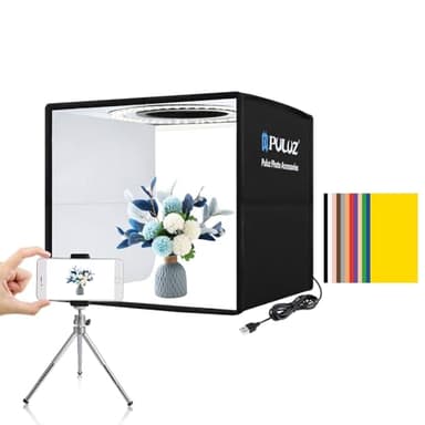 PULUZ Mini Caja Fotografia con luz 25x25cm, Set de Estudio fotográfico Plegable portátil con CRI >95, 96 Luces LED y 6 Tipos de Fondos de Color de Doble Cara para fotografía de Productos pequeños