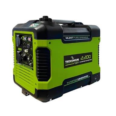 Tecnoware Power Systems - Generador Eléctrico Portátil 2200VA, Inverter Silencioso 58dB, Motor OHV 4 Tiempos, Eco Speed Control, 2 Tomas Schuko, Generador Gasolina Inverter, Verde, 2200 VA