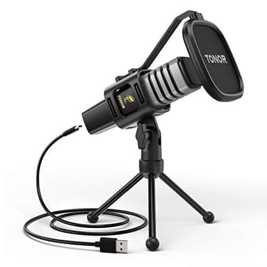 TONOR Micrófono USB de Cardioide Ordenadores PC, Micrófono con Soporte de Trípode, Filtro Antipop, Soporte Gaming, Streaming, Podcasts, Youtube, Locución, Skype, Twitch, Discord, Modelo TC30