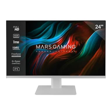 Mars Gaming MV-24, Monitor 24” IPS FHD 120Hz, HDR10 1ms, FreeSync y G-Sync, Monitor PC con Altavoces Integrados, Inclinación 25°, Low Blue Light y Flicker Free, HDMI + DisplayPort + Jack 3.5mm,Blanco