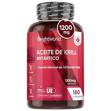 Aceite de Krill Omega 3 del Antártico 1200mg - 180 Cápsulas Blandas | Fuente de Omega 3 de Krill (DHA y EPA), Astaxantina Natural y Fosfolípidos Marinos - Alternativa al Aceite de Pescado para 3 Meses