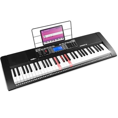 MAX Rhapsody61L Piano electrónico 61 teclas iluminadas - 600 sonidos y ritmos, pantalla LCD, función de aprendizaje, altavoces, MIDI, toma de auriculares - Perfecto para principiantes y profesionales