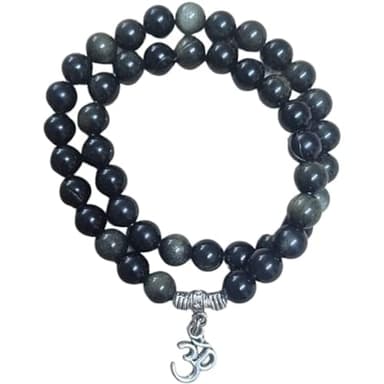 Amalur Nature Mala de 45 cuentas Obsidiana Dorada Códigos Sagrados.Pulsera de oración. Cumple tu deseo