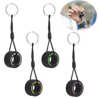 MUYAPAY 4 Piezas Llavero Coche, Llavero de Rueda de Coche de Carreras Creativo, Neumático Pequeño PVC Llavero de Goma Suave, para Amantes de Coches Masculinos Rojo Amarillo Azul Rosa
