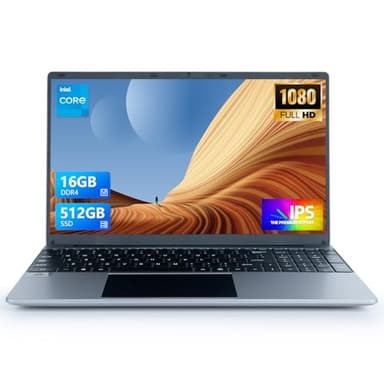 Hcjip Ordenador Portátil 15,6 Pulgadas, 16GB DDR4 512GB SSD Laptop, Procesador de Cuatro Núcleos N5095 PC Portátil, 1080P FHD, 2.4/5G WiFi, Bluetooth, Mini HDMI, USB 3.0, Type C (Plateado)