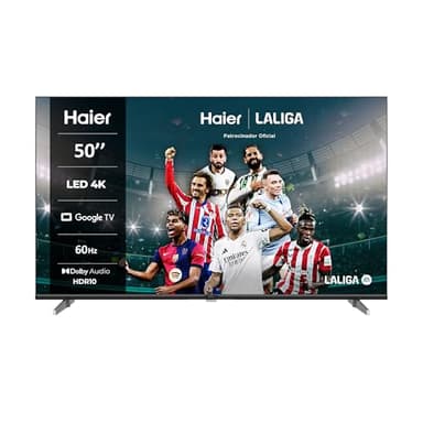 Haier Direct LED 4K UHD H50K85EUX - 50", Smart TV, Google TV, Dolby Audio, HDR 10, Smart Remote Control, Google Assistant, Bluetooth 5.1, DBX TV, HDMI 2.1 x 4, Sin Marcos, 2024