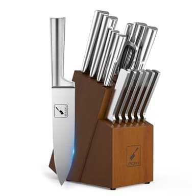 imarku Cuchillos Cocina, Juego de 15 Piezas Cuchillos Japoneses de Acero Inoxidable, Cuchillos Profesionales con Bloque, Knife Set, Duradero y Afilado