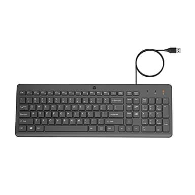 HP 150 Teclado QWERTY Español con Cable - (Indicadores LED, Puerto USB-A, 12 Teclas de Atajos, Windows 10, Windows 11) Color Negro