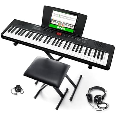 Alesis Melody 61 Teclado Piano Eléctrico para Principiantes con 61 teclas, Altavoces, Soporte, Banqueta, Auriculares, 300 sonidos y Lecciones de música