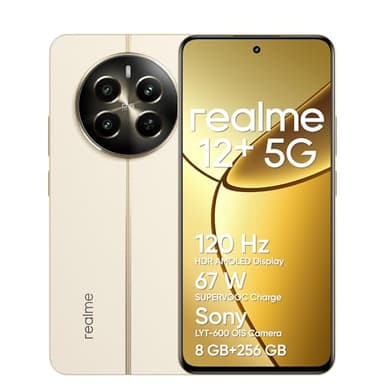 realme 12+ Teléfono Móvil 5G, 8+256GB, Cámara para Retratos Sony LYT-600 OIS, Pantalla AMOLED ultrafluida de 120 Hz, Conjunto de Chips Dimensity 7050 5G, 5000 mAh, NFC, Beige, no Incluye Adaptador