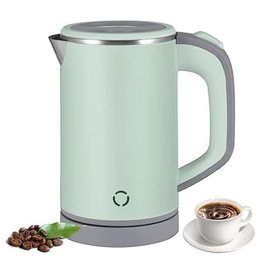 Towwoo 800ML Pava Electrica, 600W Jarra Electrica Calentar Agua, Hervidor de Agua Pequeño, Electric Kettle Inoxidable para té Café Leche para Bebés, Sobrecalentamiento Viaje Silencioso (Green)