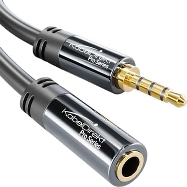 KabelDirekt 1m Cable de Extensión 3,5mm 4 Pin Jack (Cable Aux, Audio Estéreo, Conector Macho a Conector Hembra, soporta tono de micrófono, para extender cables de auriculares), PRO Series