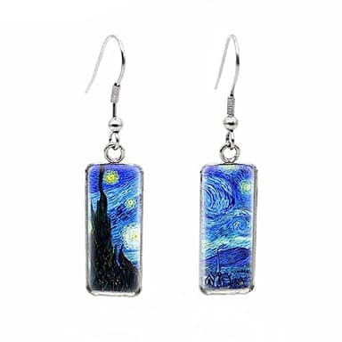 LJFEA Van Gogh pintura pendientes de la estrella de la marca de joyería de moda famoso artista serie stud pendientes artesanía regalo