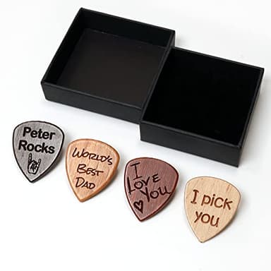 Púa de guitarra personalizada de madera + caja de regalo | Diseñe un regalo realmente único | Grabado con láser (Oliva)